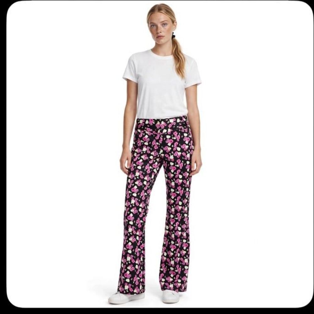 NWT Nicole Miller Black High Rise Floral Flare Pant Wide Leg Boho size 8 Y2K